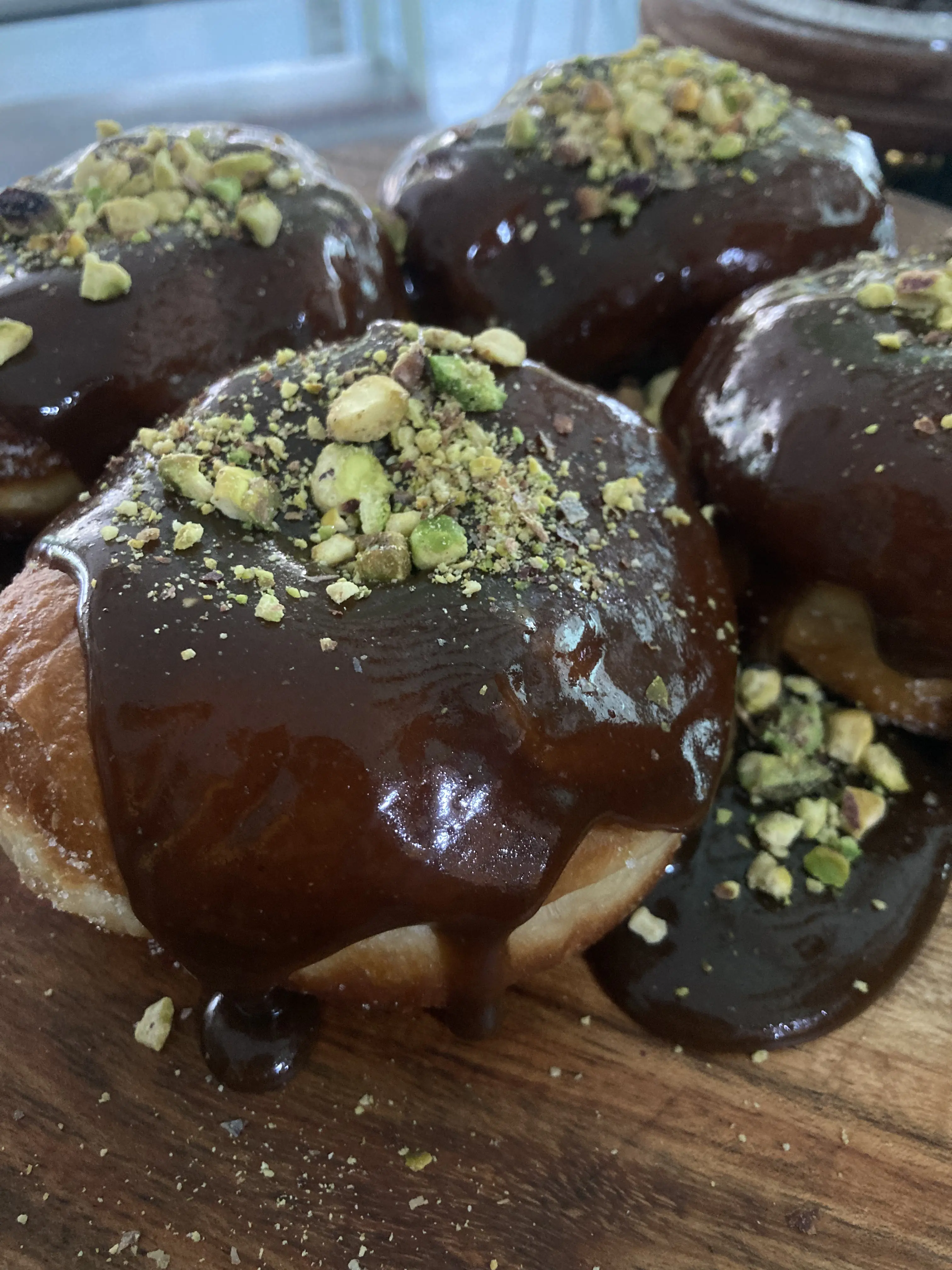 Outdoor patio seating with string lights